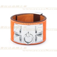 Hermes Collier de Chien Orange Bracelet With Silver